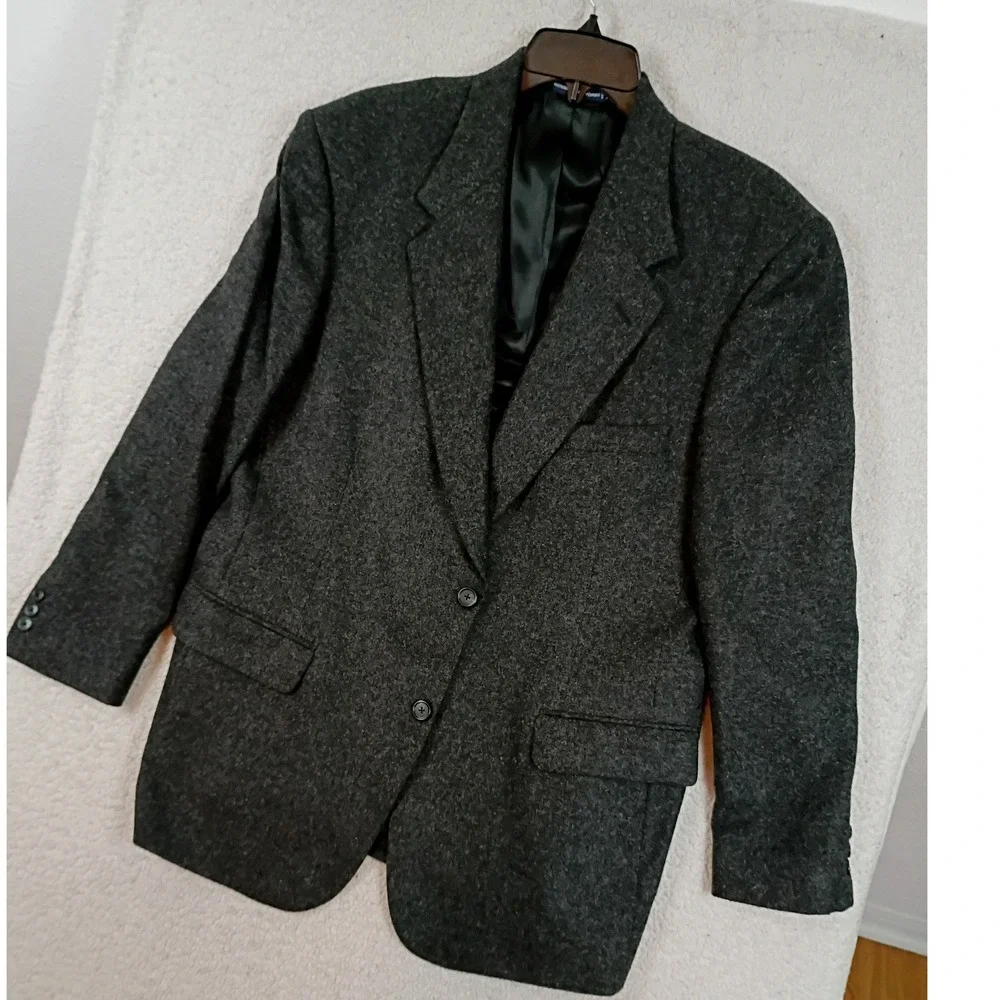 Roundtree & Yorke Camel Hair Vintage Sport Coat Men 46R Dark Charcoal Gray Vent